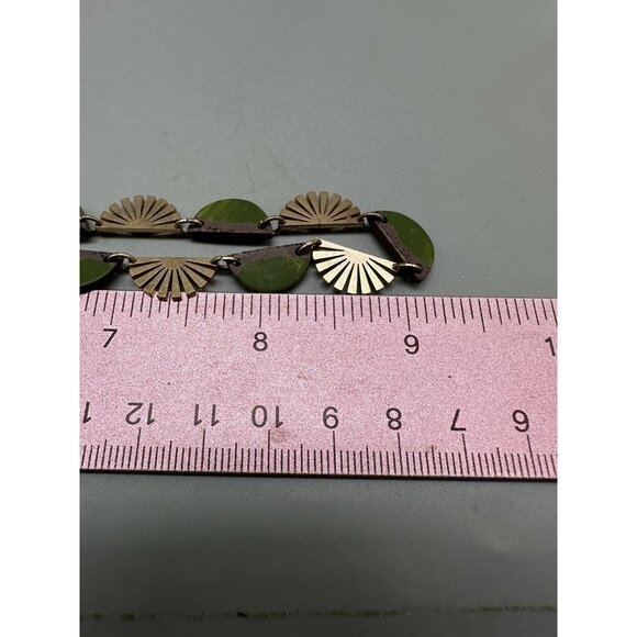 3/$30 Sunburst Pendant Necklace Gold Green Boho Geometric Link Statement 18" - Picture 8 of 10